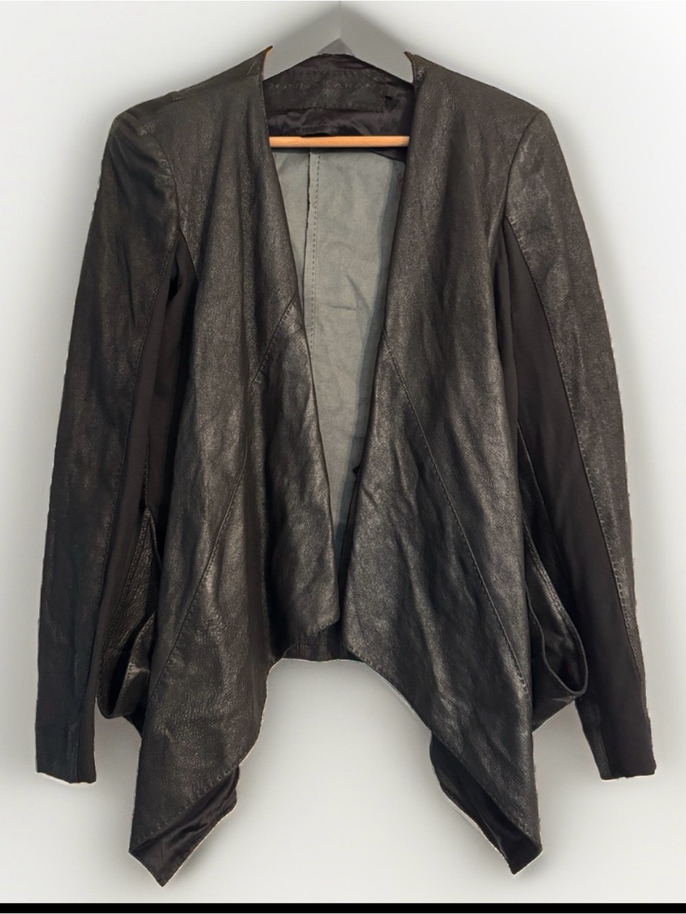 Donna Karan Black Draped Open-Front Leather Jacket size 4